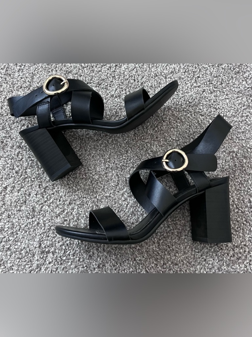 Time and Tru Black Strappy Block Heel Sandals Size 8